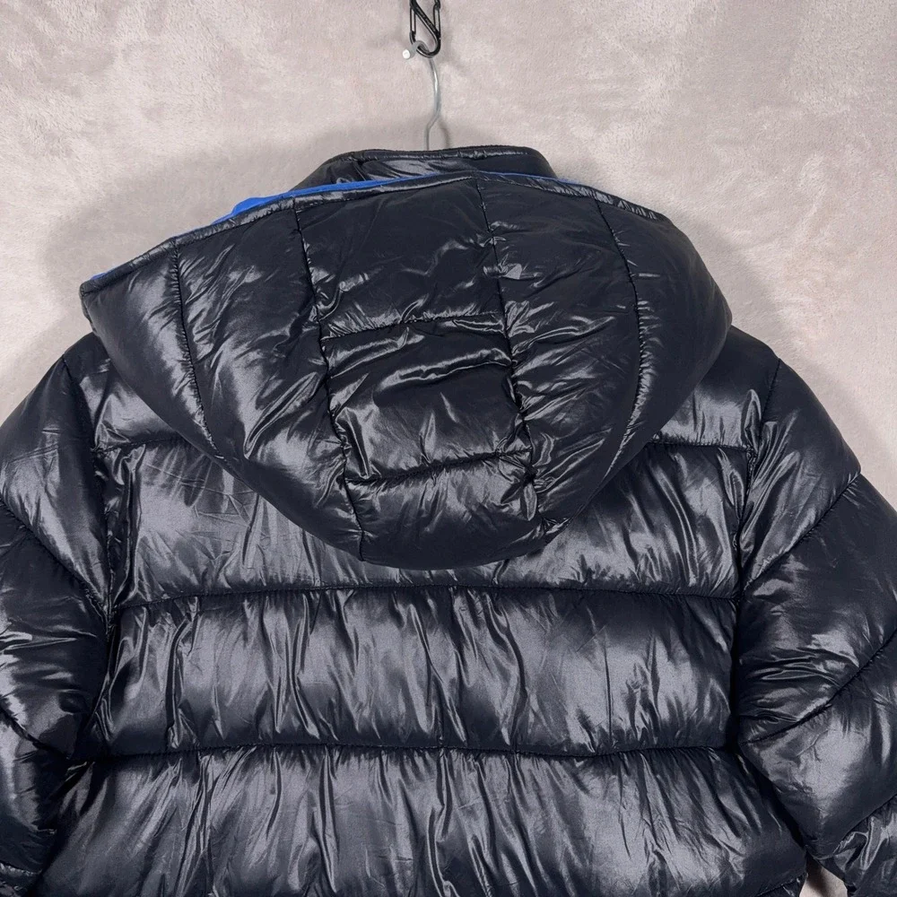 Diesel Puffer Jacket Boys Large Black Blue Hooded Quilted Winter Coat